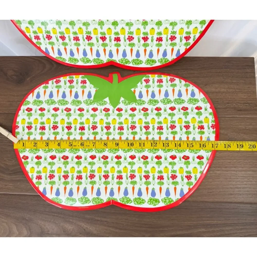 2 Vintage Vinyl Kids Veggie Placemats Tomato Shaped 1980's Glossy‎ 12